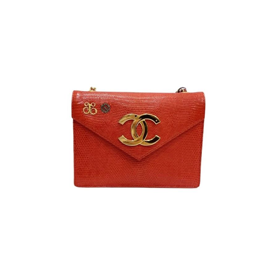 Chanel香奈兒紅金大雙C特殊皮信封鏈條包-7