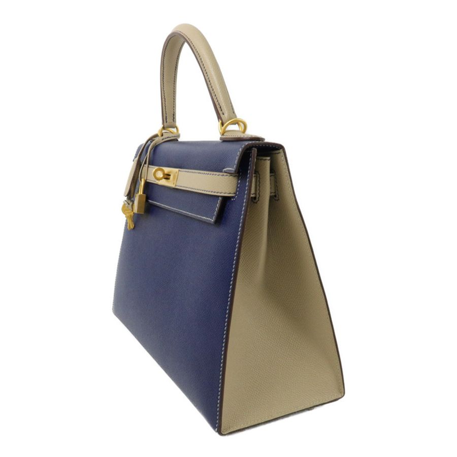 HERMES Epsom皮革Kelly 28手挽肩背兩用袋Blue Sapphire/Trench-2