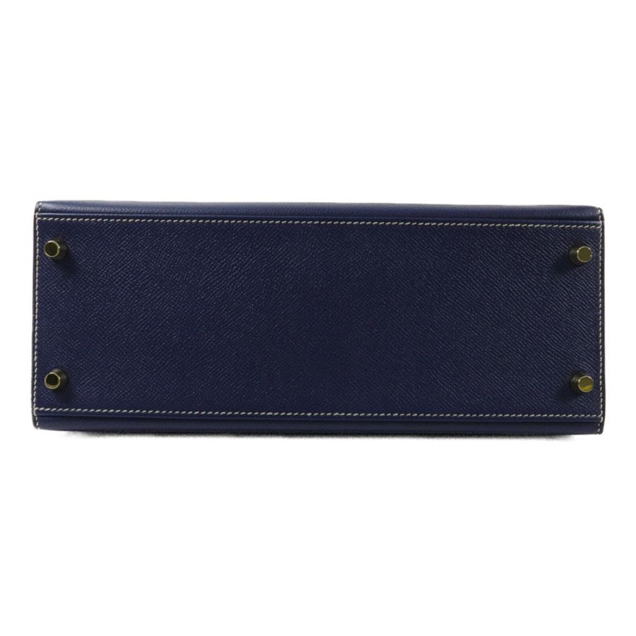 HERMES Epsom皮革Kelly 28手挽肩背兩用袋Blue Sapphire/Trench-3