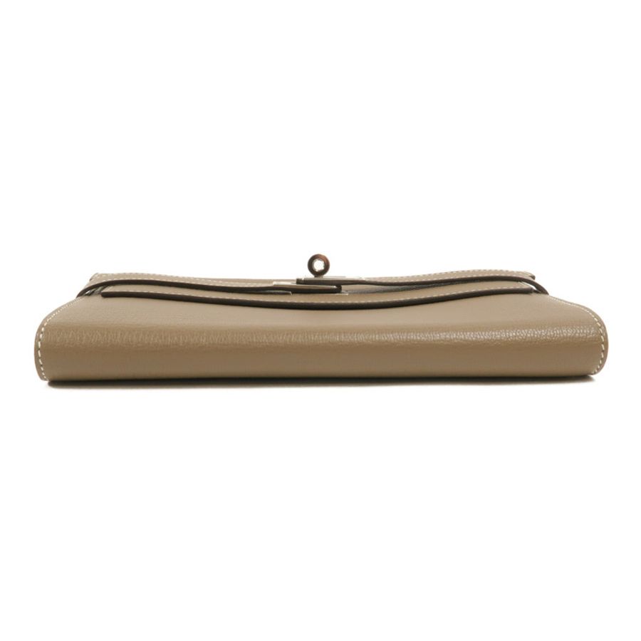 HERMES Chevre皮革Kelly Wallet長錢包Etoupe-3