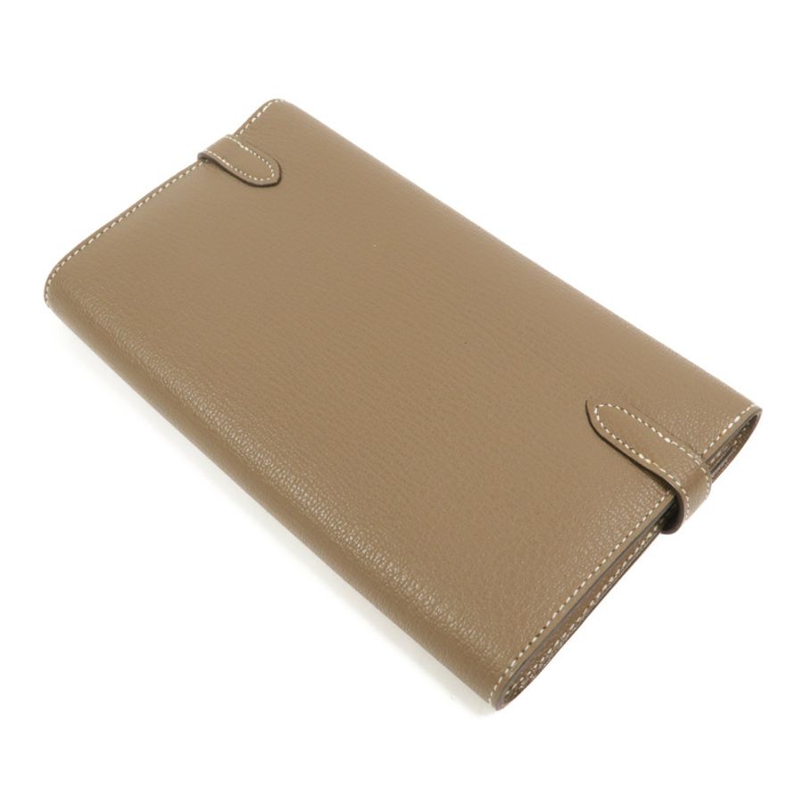 HERMES Chevre皮革Kelly Wallet長錢包Etoupe-5