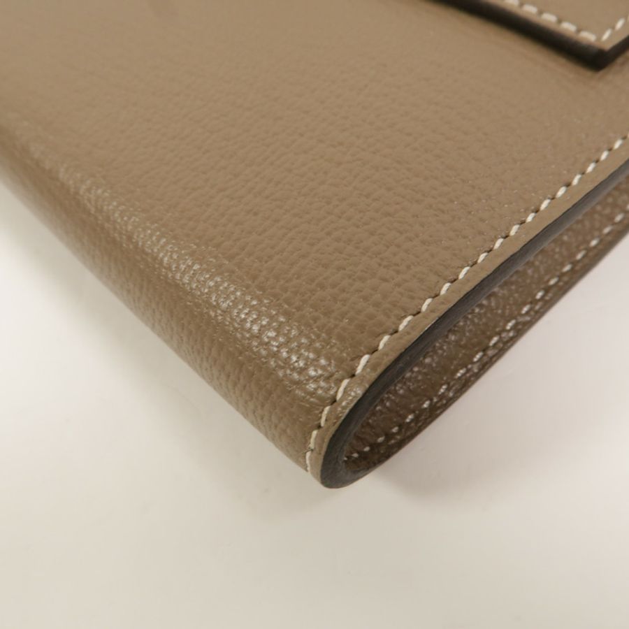 HERMES Chevre皮革Kelly Wallet長錢包Etoupe-11