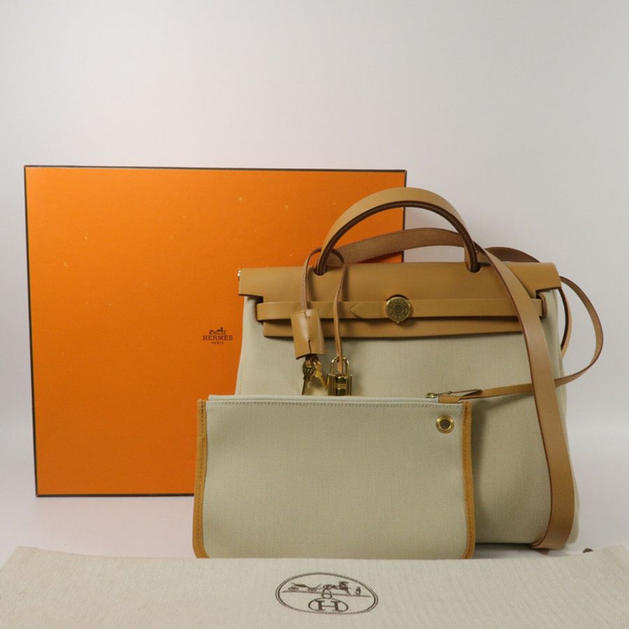 HERMES 帆布Herbag PM手挽肩背兩用袋Fauve-10