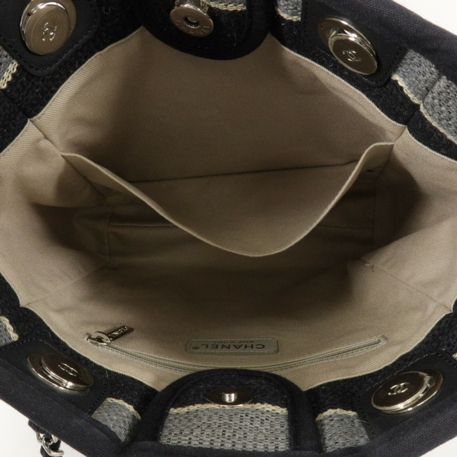 CHANEL 帆布Deauville Tote Small鏈帶手挽袋-4