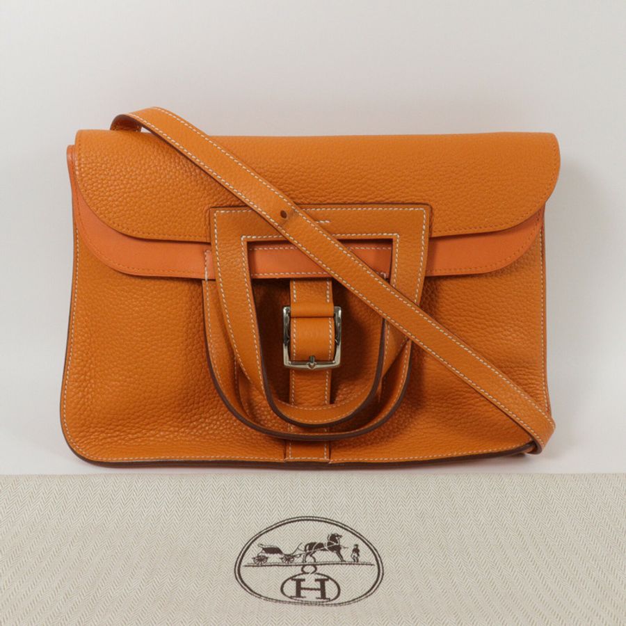 HERMES Clemence皮革Halzan 31手挽肩背兩用袋Orange-9