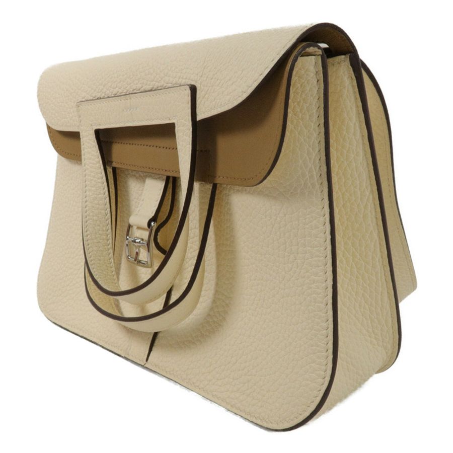 HERMES Clemence皮革Halzan 25手挽肩背兩用袋Biscuit/Nata-2