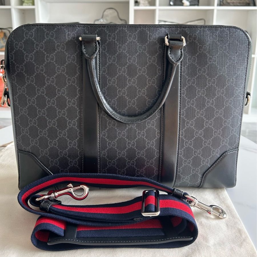 古馳Gucci黑老花公文包手提斜挎包 96新-0