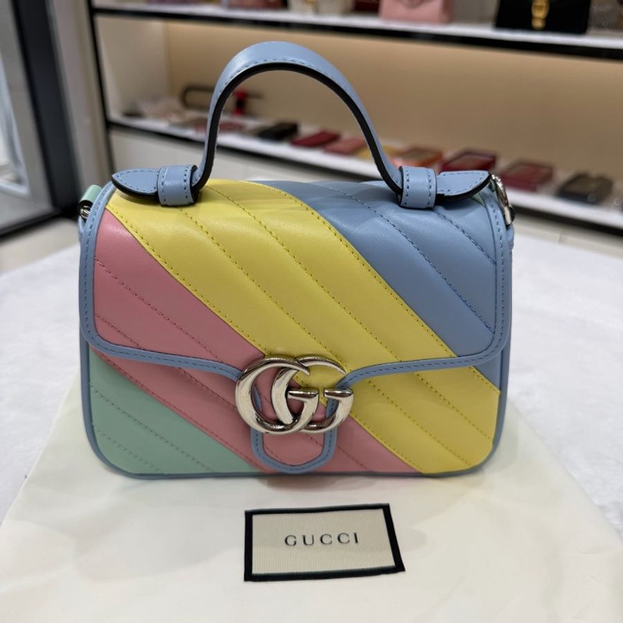 閒置新 Gucci古馳馬卡龍色GG Marmont 低飽和彩色郵差包-1