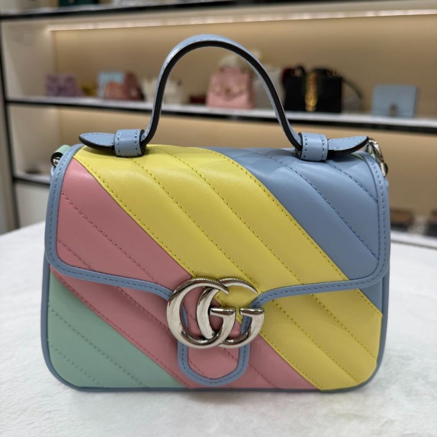 閒置新 Gucci古馳馬卡龍色GG Marmont 低飽和彩色郵差包-2