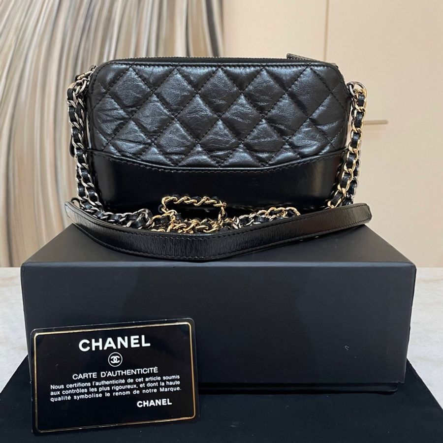 Chanel 香奈兒 Gabrielle 流浪包 mini迷你黑金-0