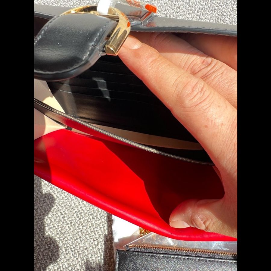 Delvaux德爾沃 紅色拼黑金二合一Long Wallet woc鏈條包 獨立卡槽,可輕鬆放入手機-5