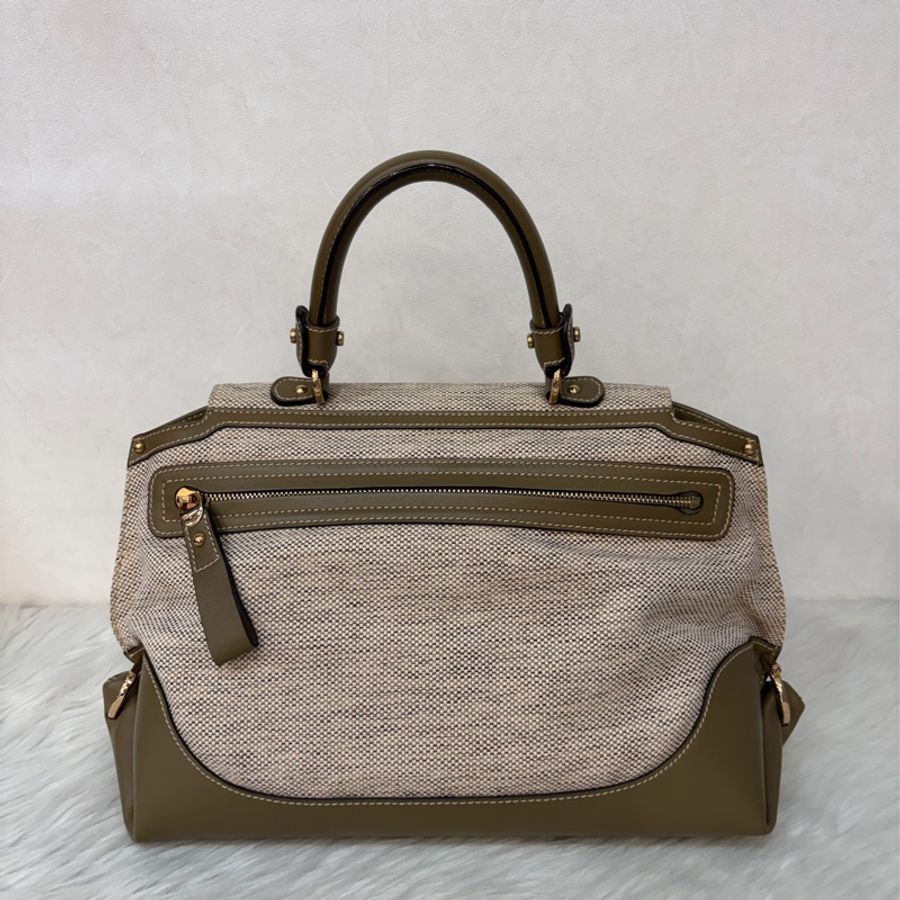 Ferragamo 防潑水帆布橄欖綠牛皮手提斜背包 肩背包 側背包 醫生包 兩用包-3