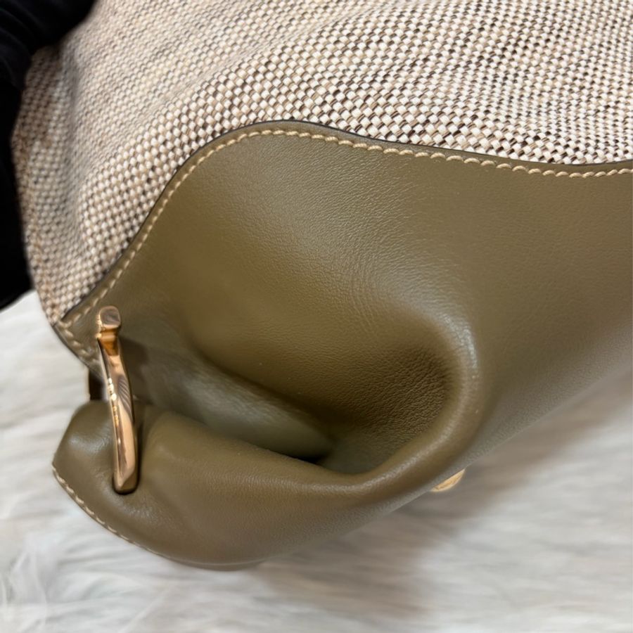 Ferragamo 防潑水帆布橄欖綠牛皮手提斜背包 肩背包 側背包 醫生包 兩用包-6