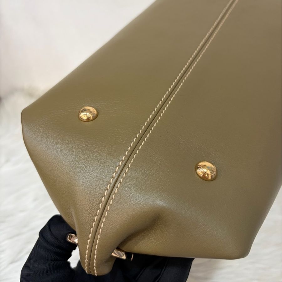 Ferragamo 防潑水帆布橄欖綠牛皮手提斜背包 肩背包 側背包 醫生包 兩用包-7