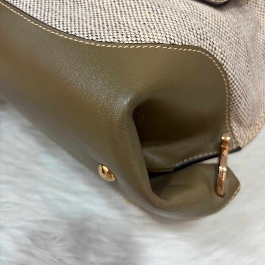 Ferragamo 防潑水帆布橄欖綠牛皮手提斜背包 肩背包 側背包 醫生包 兩用包-9
