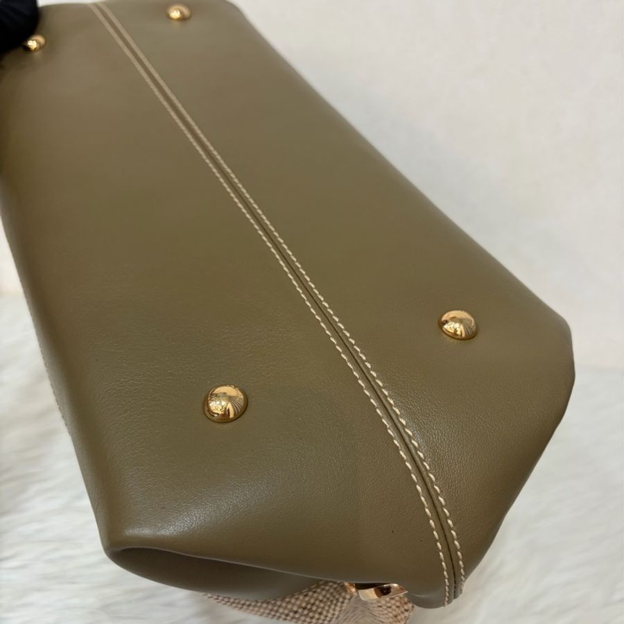 Ferragamo 防潑水帆布橄欖綠牛皮手提斜背包 肩背包 側背包 醫生包 兩用包-10