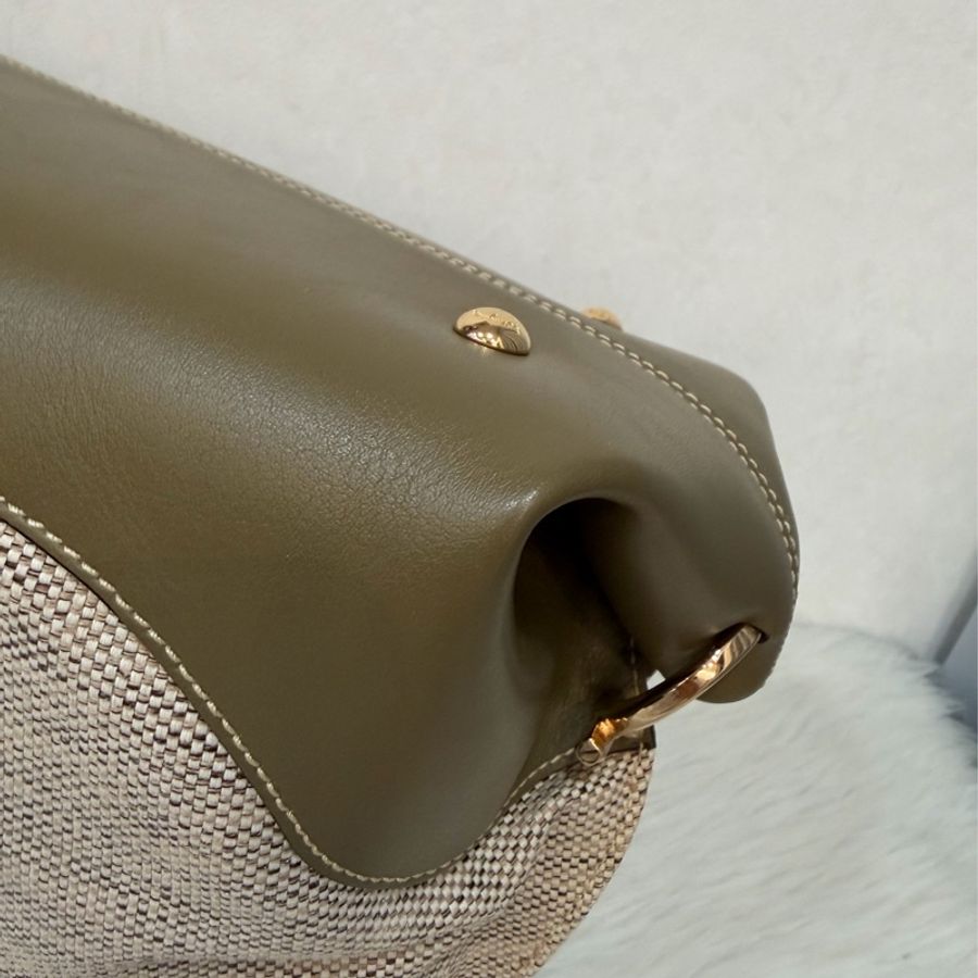 Ferragamo 防潑水帆布橄欖綠牛皮手提斜背包 肩背包 側背包 醫生包 兩用包-11