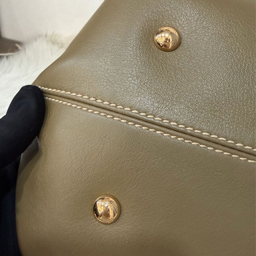 Ferragamo 防潑水帆布橄欖綠牛皮手提斜背包 肩背包 側背包 醫生包 兩用包-12