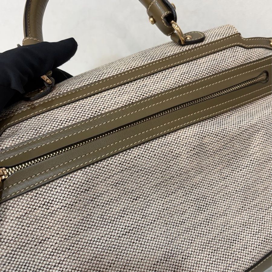 Ferragamo 防潑水帆布橄欖綠牛皮手提斜背包 肩背包 側背包 醫生包 兩用包-48