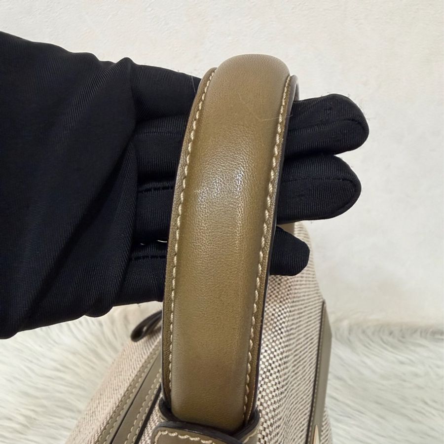 Ferragamo 防潑水帆布橄欖綠牛皮手提斜背包 肩背包 側背包 醫生包 兩用包-68