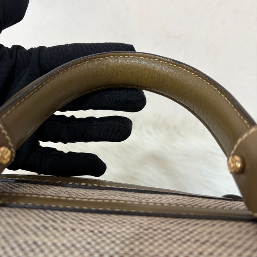 Ferragamo 防潑水帆布橄欖綠牛皮手提斜背包 肩背包 側背包 醫生包 兩用包-70