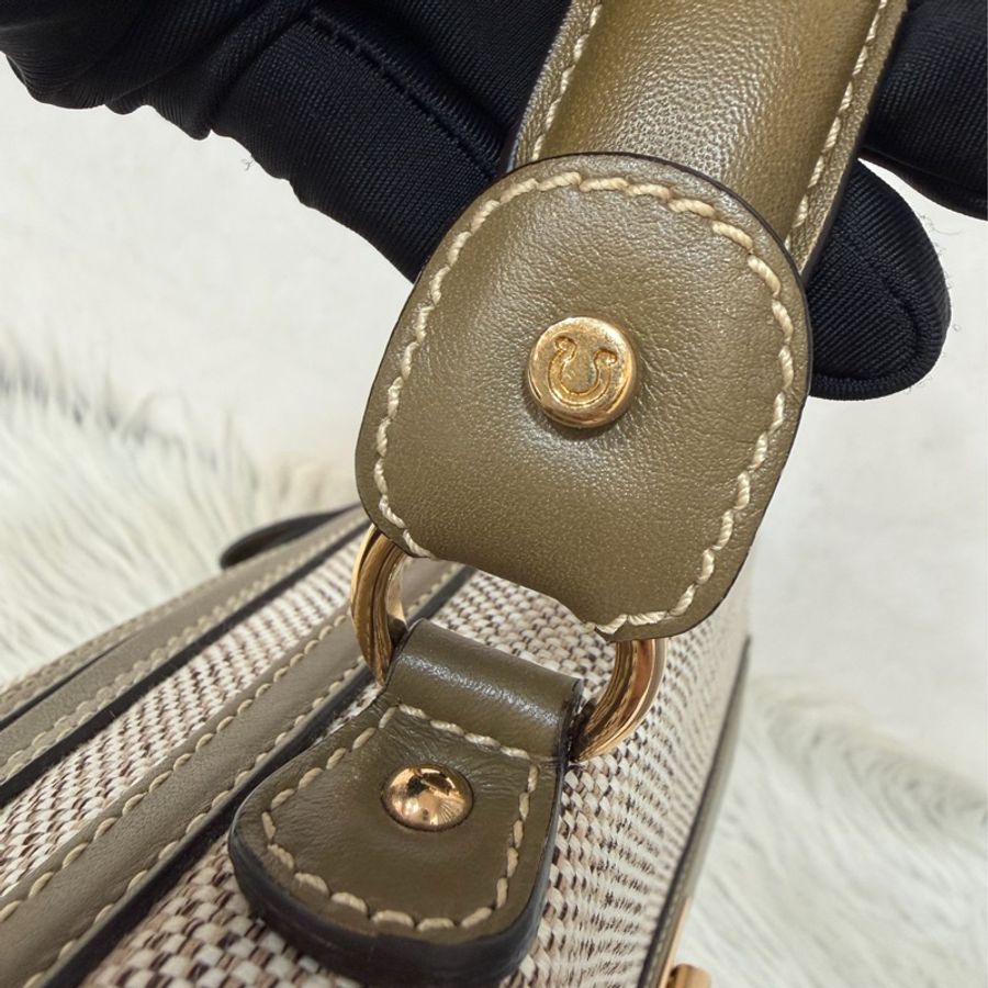 Ferragamo 防潑水帆布橄欖綠牛皮手提斜背包 肩背包 側背包 醫生包 兩用包-72