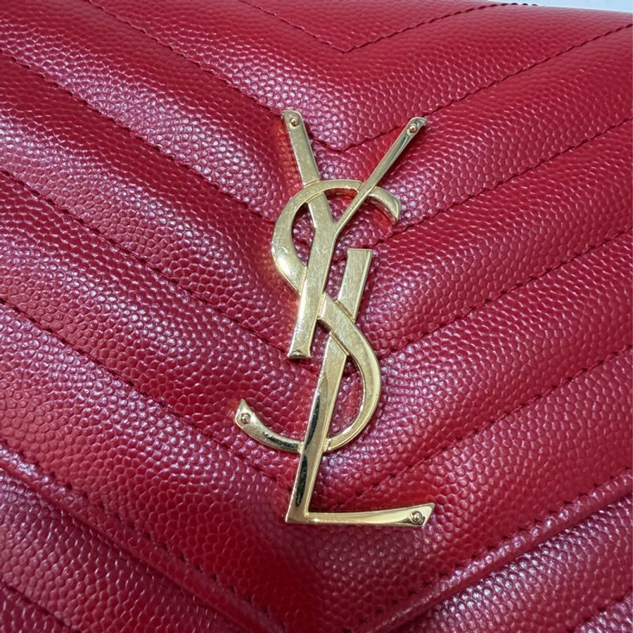 YSL 377828 WOC 紅色荔紋皮革金鍊斜背包 斜挎包 鍊子長夾 手拿包 肩背包-12