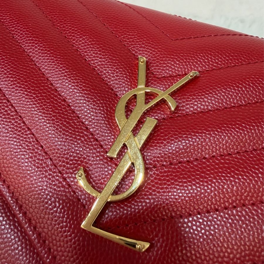YSL 377828 WOC 紅色荔紋皮革金鍊斜背包 斜挎包 鍊子長夾 手拿包 肩背包-13