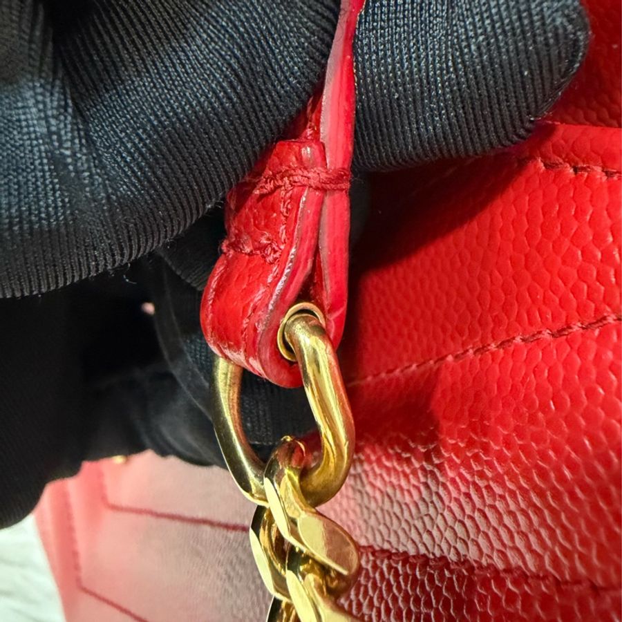 YSL 377828 WOC 紅色荔紋皮革金鍊斜背包 斜挎包 鍊子長夾 手拿包 肩背包-24