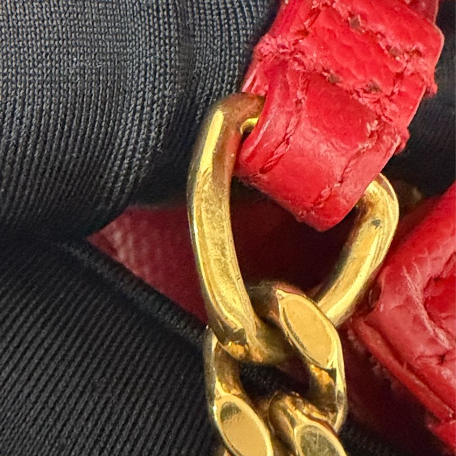 YSL 377828 WOC 紅色荔紋皮革金鍊斜背包 斜挎包 鍊子長夾 手拿包 肩背包-26