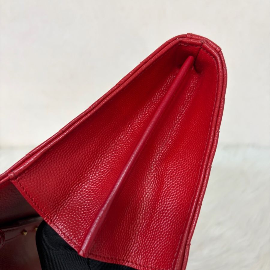 YSL 377828 WOC 紅色荔紋皮革金鍊斜背包 斜挎包 鍊子長夾 手拿包 肩背包-34