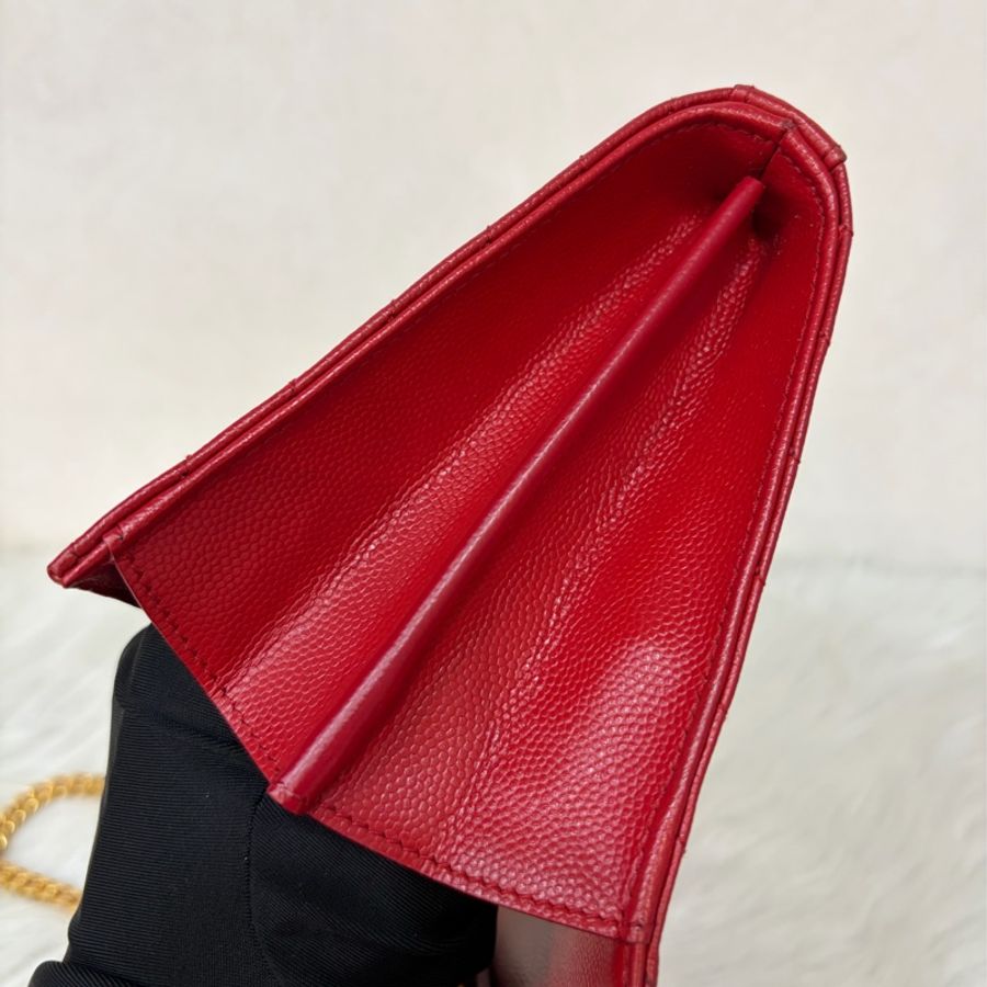 YSL 377828 WOC 紅色荔紋皮革金鍊斜背包 斜挎包 鍊子長夾 手拿包 肩背包-35