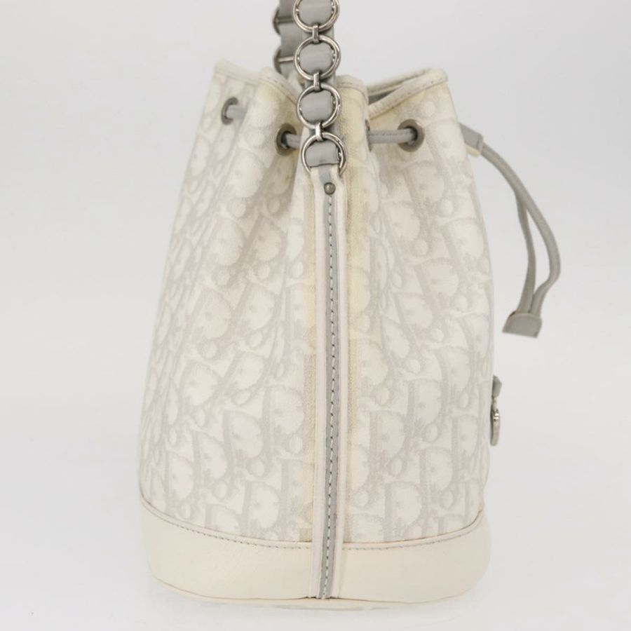 【日本直送】Christian Dior Trotter Romantic Chain Shoulder Bag PVC White Silver Auth 151343V-3