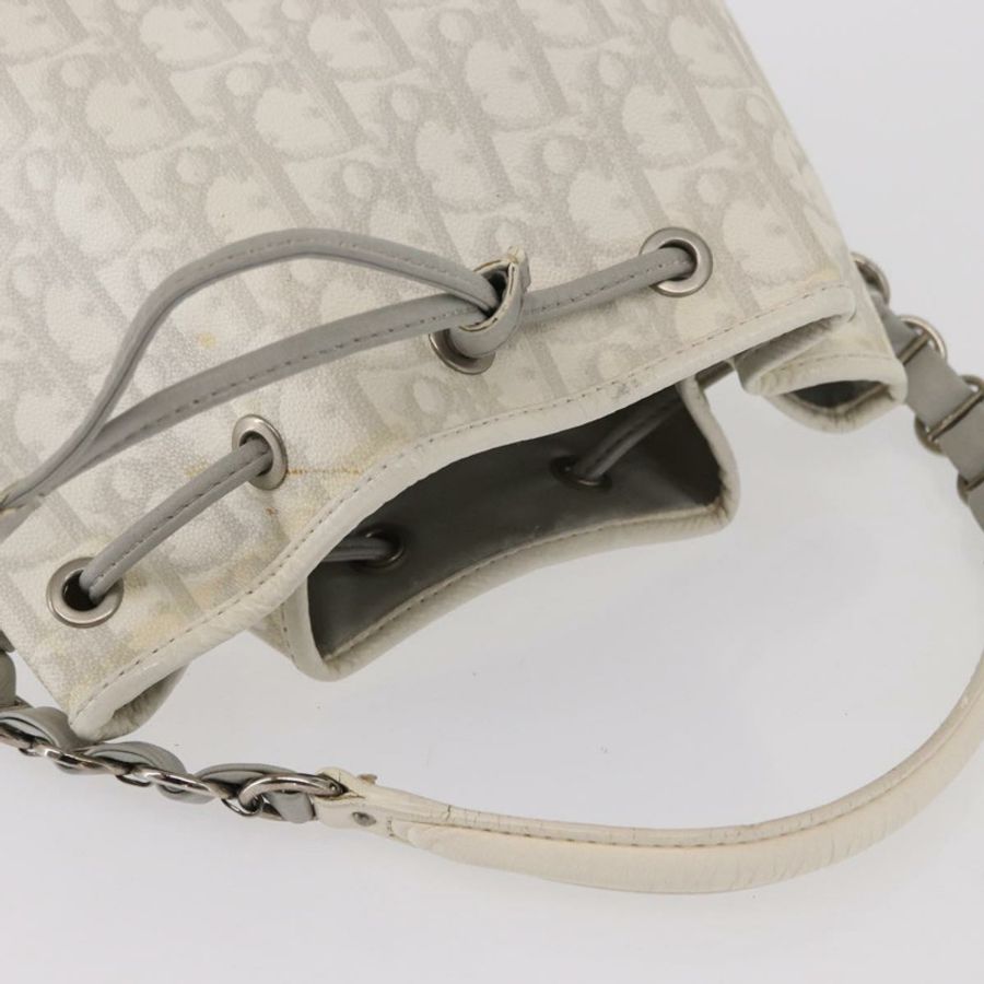 【日本直送】Christian Dior Trotter Romantic Chain Shoulder Bag PVC White Silver Auth 151343V-5