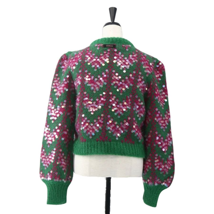 【日本直送】GUCCI 人字紋亮片針織毛衣 羊毛 綠色 713233 正品 169947V-1