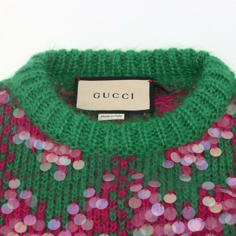 【日本直送】GUCCI 人字紋亮片針織毛衣 羊毛 綠色 713233 正品 169947V-4