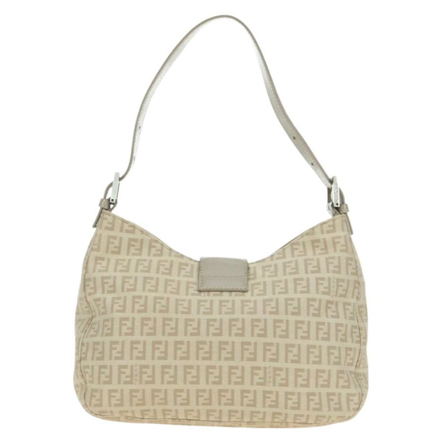 【日本直送】FENDI Zucchino帆布Mamma Baguette單肩包 米色 銀色 正品 ki6644SAV-2