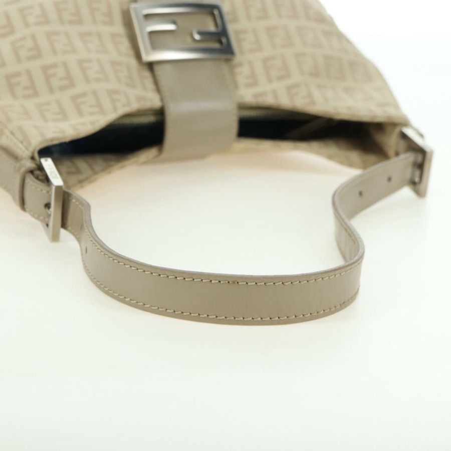 【日本直送】FENDI Zucchino帆布Mamma Baguette單肩包 米色 銀色 正品 ki6644SAV-6