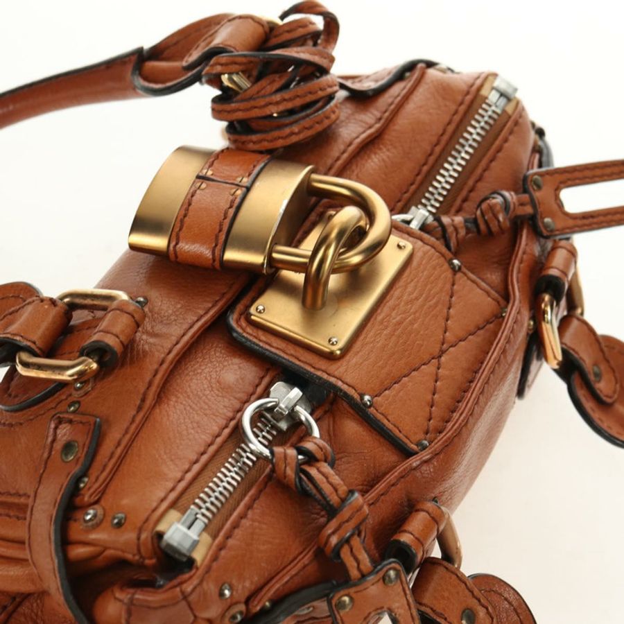 【日本直送】Chloe Paddington 迷你手提包,棕色、銀色、金色皮革,正品 am11785SAM-5
