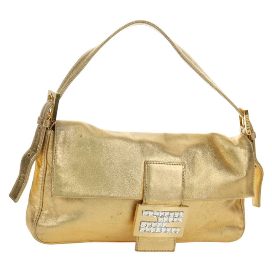 【日本直送】FENDI Mamma Baguette 肩背包 皮革 金色 正品 am11909SM-0