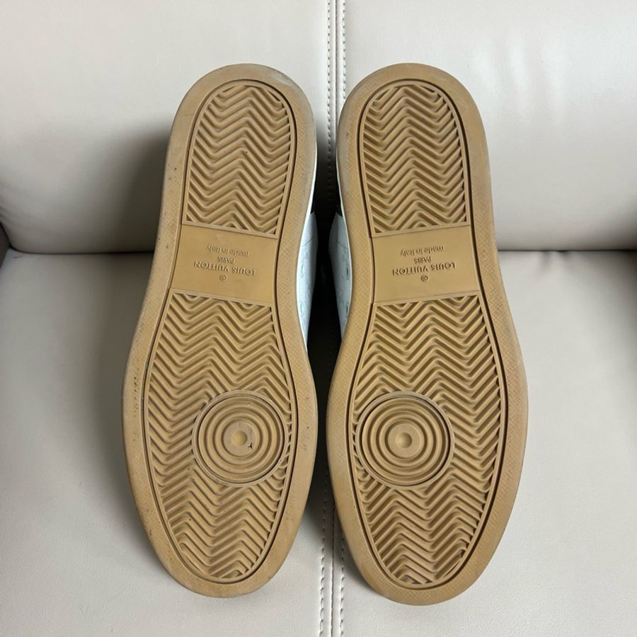95新 LOUIS VUITTON Rivoli 帆布 系帶圓頭 高幫 時尚板鞋 男款 黑白 7碼-5