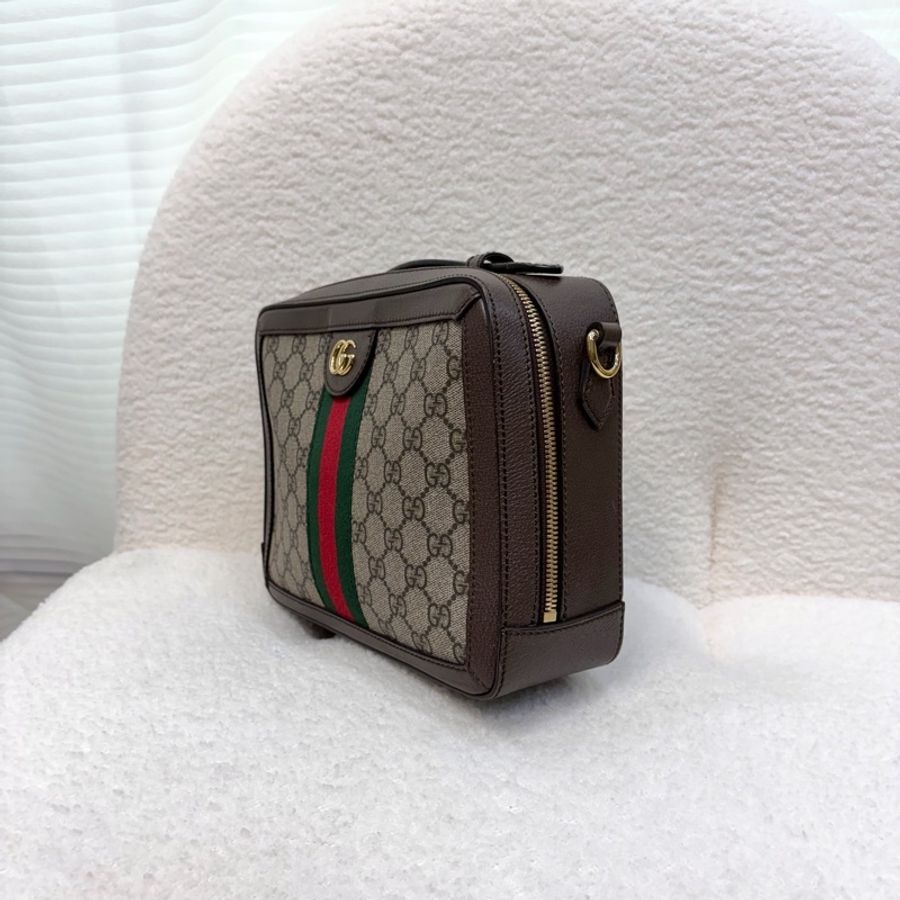 Gucci原花拚咖牛皮方形手提斜背包550622-2