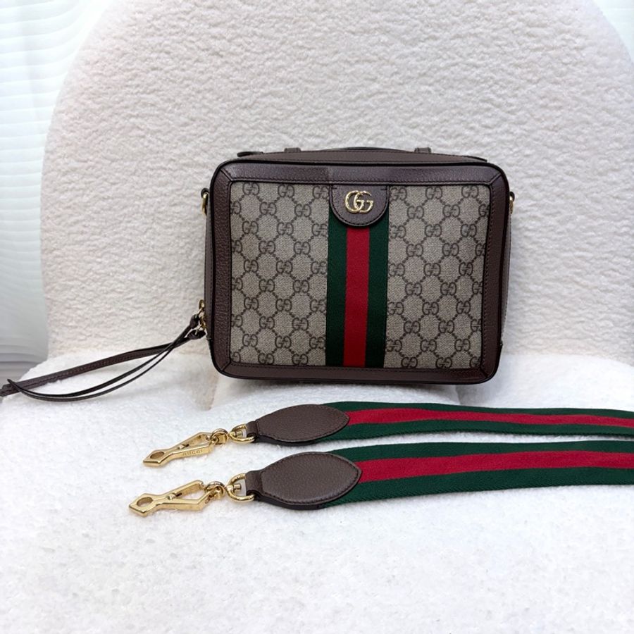 Gucci原花拚咖牛皮方形手提斜背包550622-6