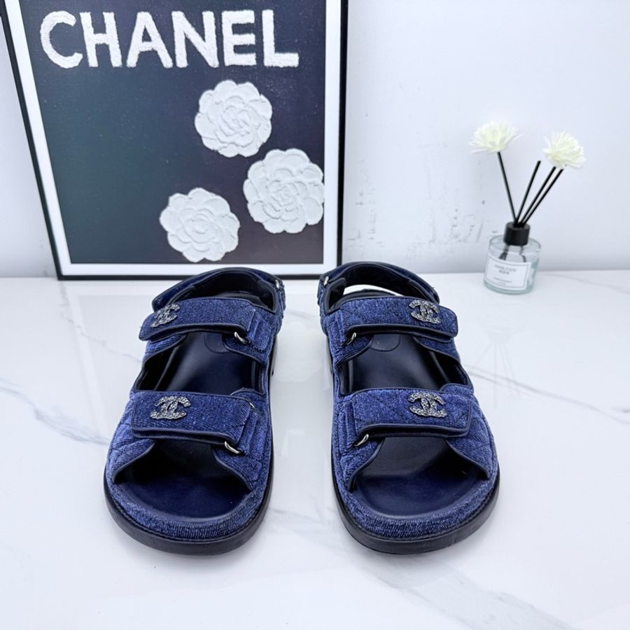 chanel香奈兒 牛仔魔術貼涼鞋 37碼-1