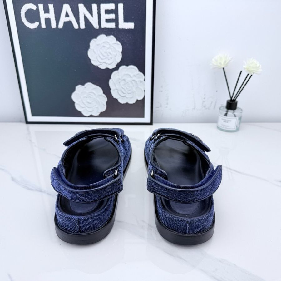 chanel香奈兒 牛仔魔術貼涼鞋 37碼-2