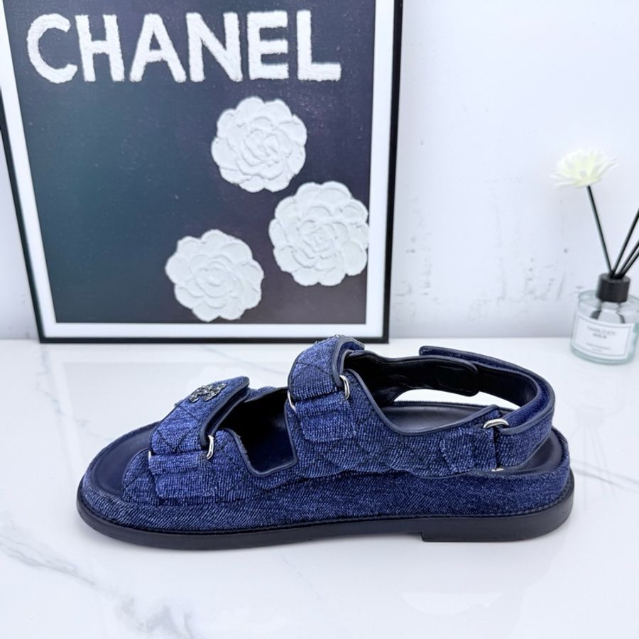 chanel香奈兒 牛仔魔術貼涼鞋 37碼-3