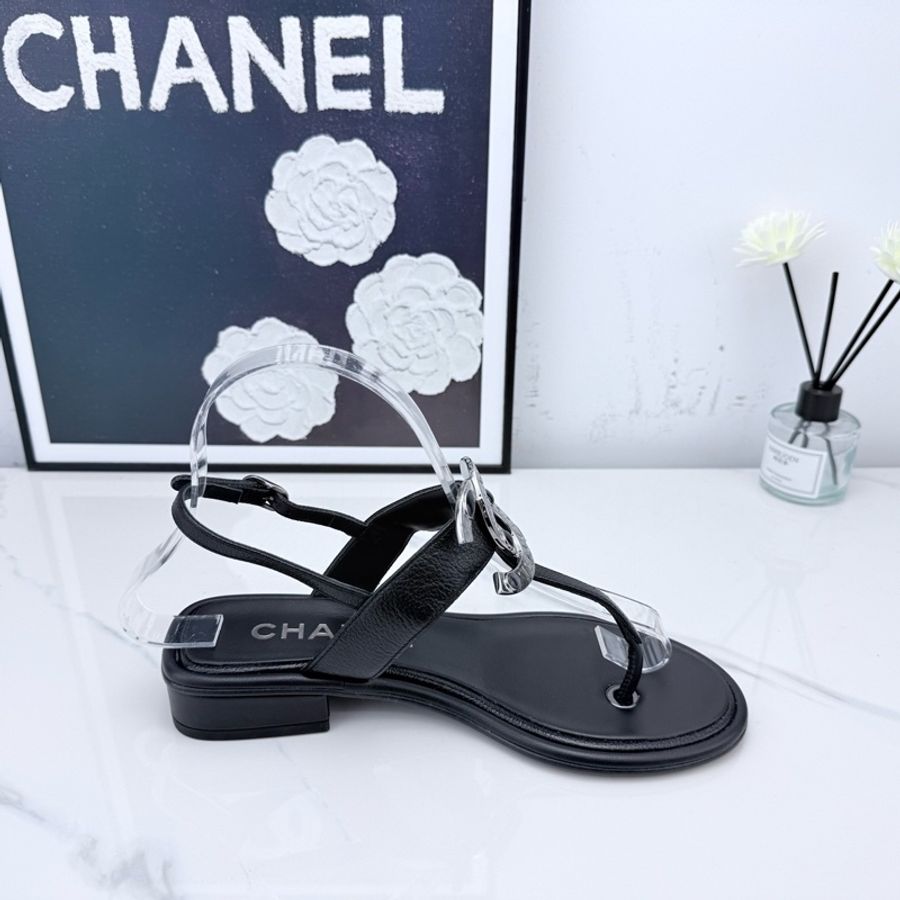未使用 Chanel 香奈兒 黑色雙C寶石夾趾涼鞋 35.5碼-6