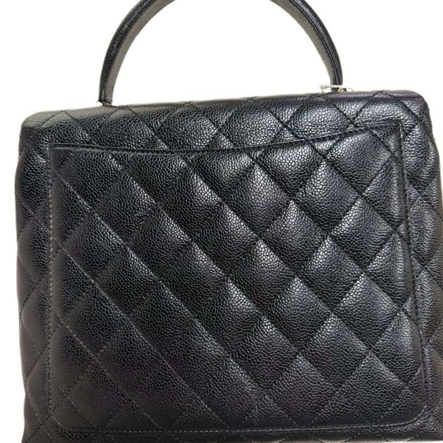 Chanel香奈兒黑金雙C扣林菱格紋手提凱莉包-7