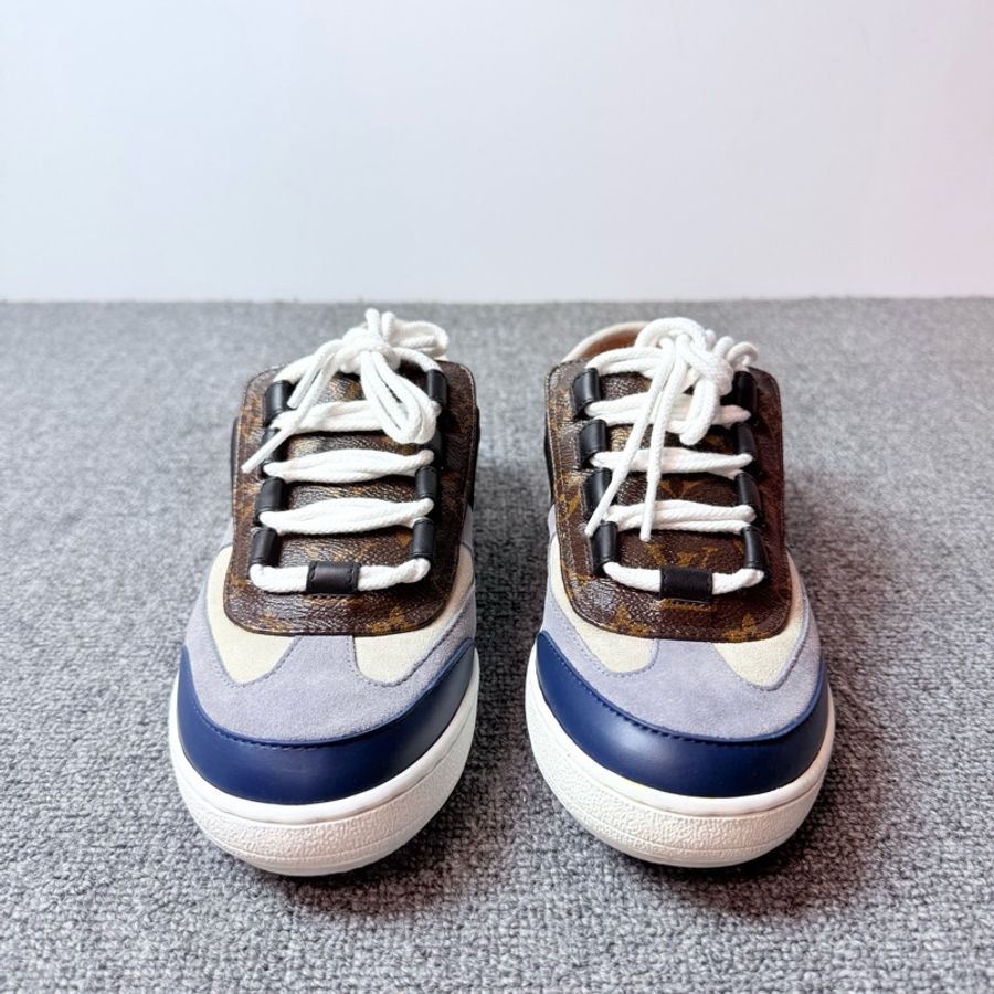 Louis Vuitton 路易威登 LV Frontrow灰麂皮老花拼色一腳蹬板鞋 38.5碼-1