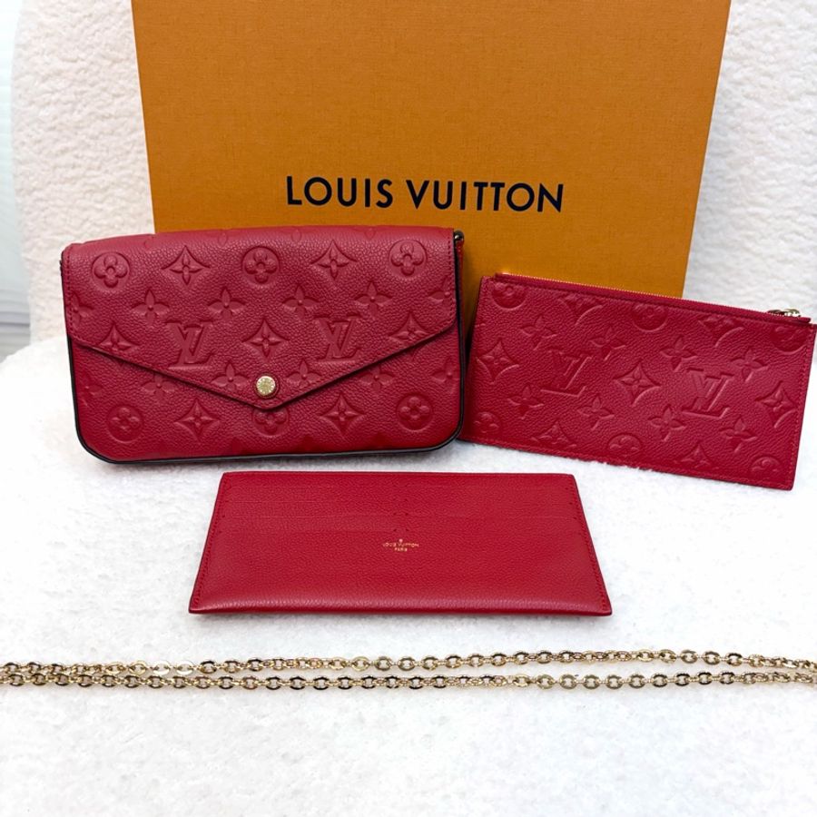 LV紅牛皮壓紋Pochette Felicie 三合一信封鍊包M64065-6